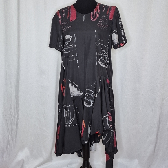 JNBY Short Sleeve Asymmetric Art To Wear 100% Cotton Midi Dress - Size L - Picture 2 of 12